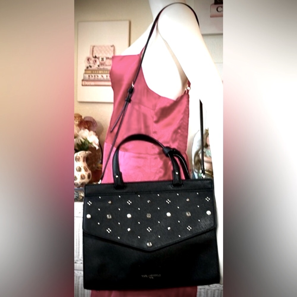 Karl Lagerfeld crossbody bag Saffiano Leather w/ faux pearls & studs in Black